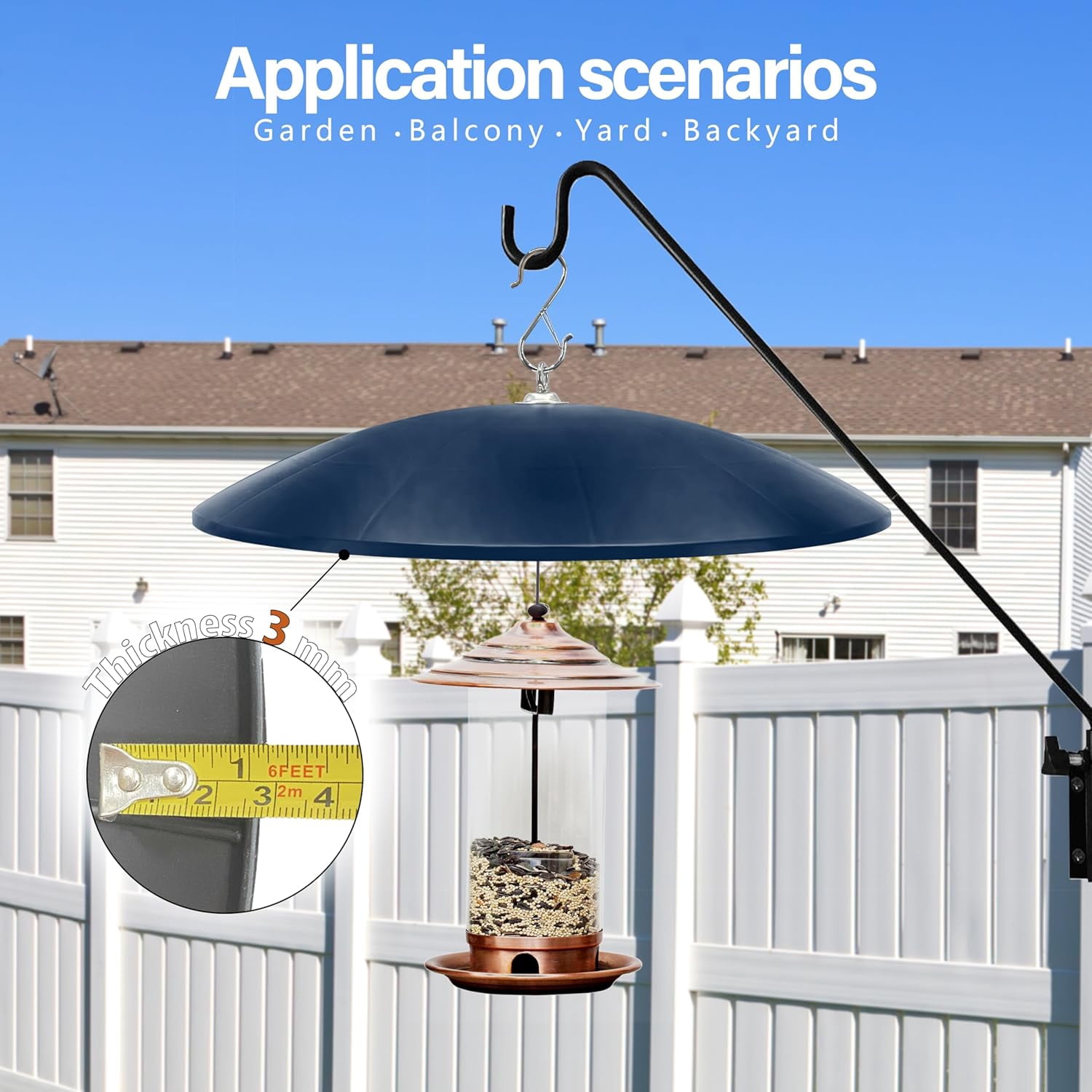 19.25-Inch Extra Large Squirrel Baffle,Hummingbird Feeder Shade Dome Cover, Bird Feeder Rain Guard, Hanging Squirrel Proof for Shepherd's Hook Outdoors (Blue) 2 Pack