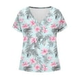 thumbnail image 7 of YueHuiYing Women's Spring/Summer Casual Relaxed Fit Loose-Style Print Off-Shoulder Short Sleeve V-Neck T-Shirt Top, 7 of 7