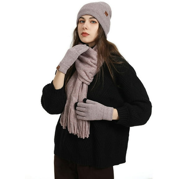 ZQUUVOU Women Winter Hat Beanie Long Scarf Gloves Set Warm Clothes Set With Knit Fleece Lined For Women/Men Winter Pink