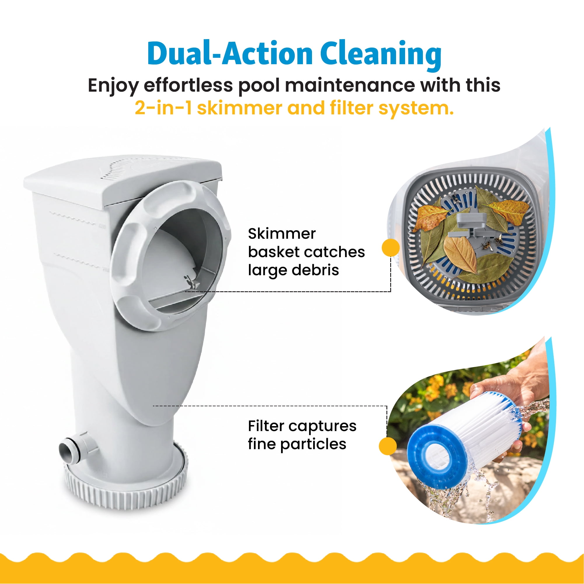 Funsicle SFX1000 SkimmerPlus Above Ground Pool Filter Pump & Cartridge, 1000 GPH, White