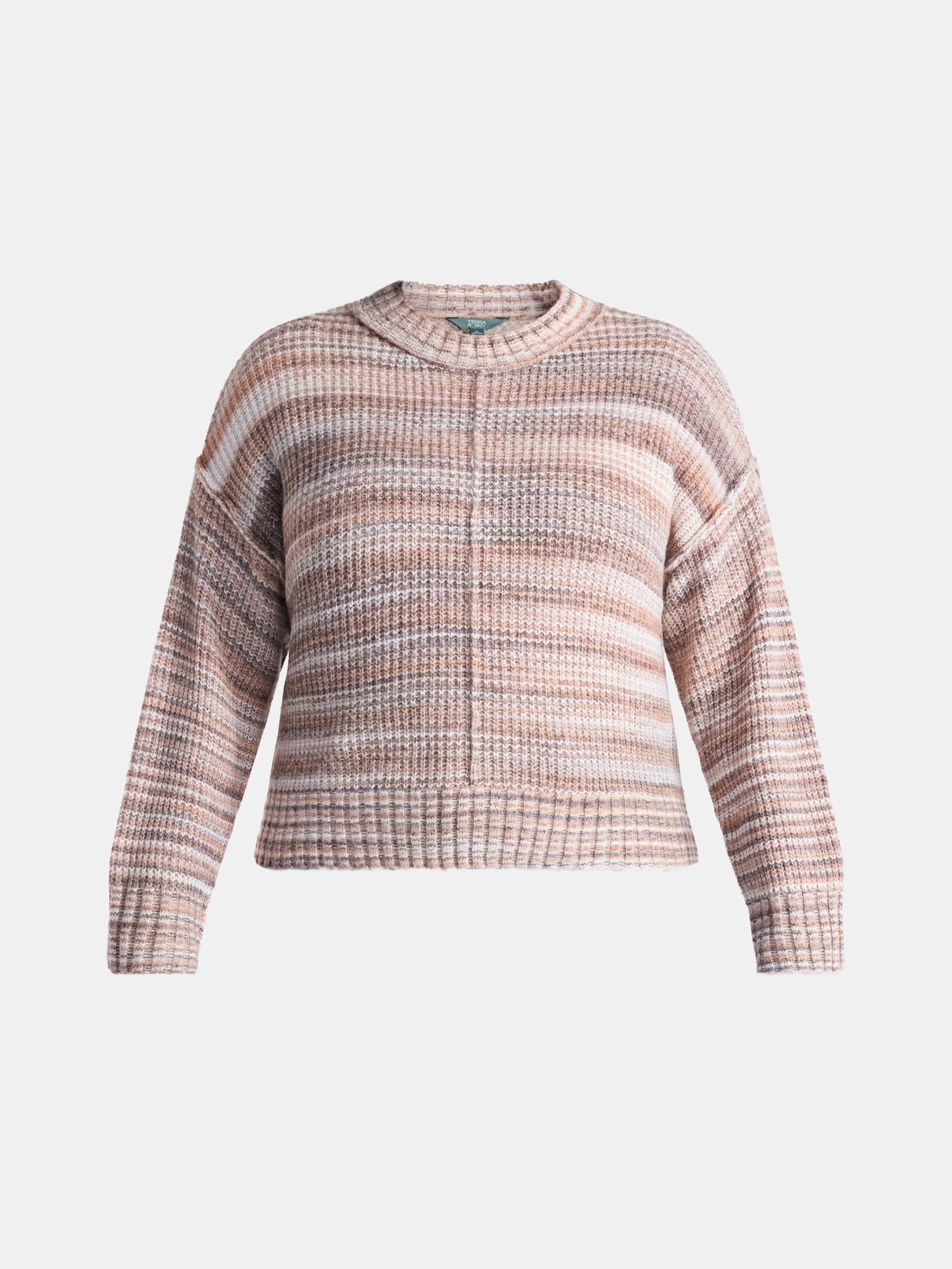Terra & Sky Women’s Plus Space Dye Crewneck Sweater, Lightweight, Sizes 0X-5X