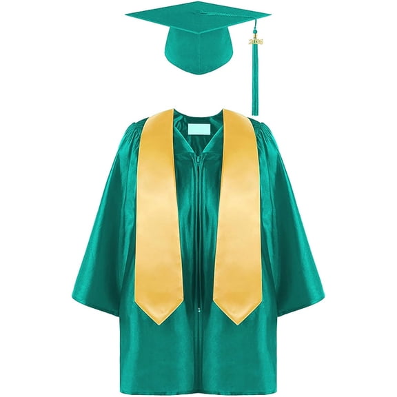 2026 Kindergarten & Preschool Shiny Graduation Gown Set – Unisex Graduation Cap, Gown, Tassel, and Gold Stole – Commencement Robe