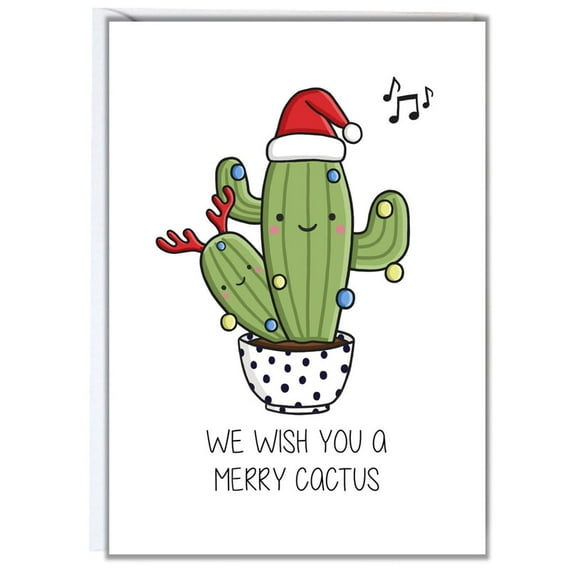 Merry Cactus Christmas Card – Fun Holiday Greetings with Cute Cacti Design – Blank Inside, Envelope Included – Perfect for Winter Celebrations and Seasonal Wishes