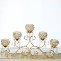 Efavormart 5 Arm 27" Crystal Gold Metal Horizontal Table Standing Candelabra Candle Holder Set