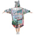 thumbnail image 2 of FORMRS Wearable Blanket Hoodie with Sleeves for Kids Cozy Flannel Sweatshirt, Pink Door, 2 of 7