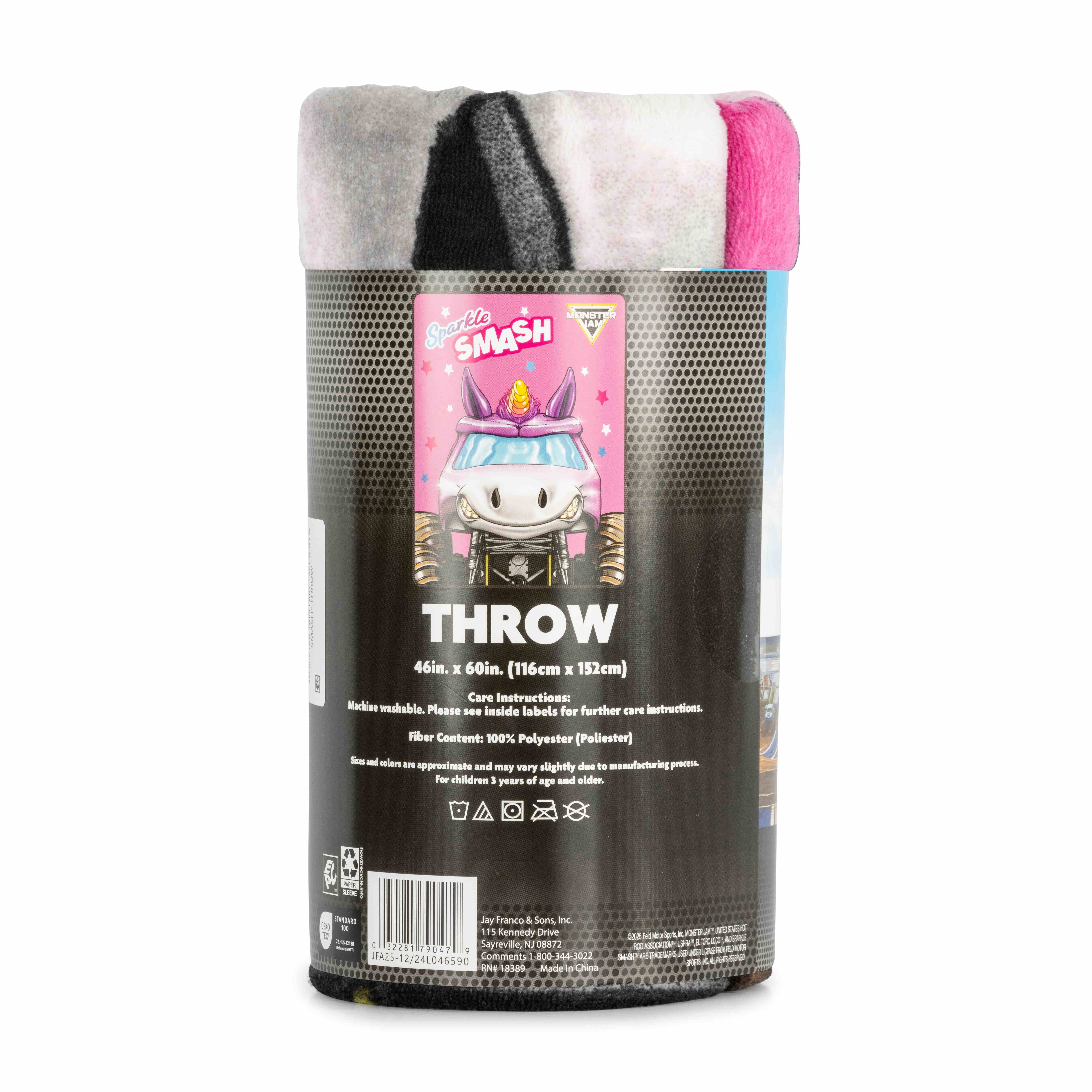 Monster Jam Sparkle Smash Throw, 46x60, Polyester Coral Fleece, Pink, Monster Jam
