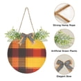 thumbnail image 2 of Orange Plaid Pattern Front Door Porch Decoration Hanging Sign with Artificial Green Plants and Bow for Home Outdoor Indoor, 2 of 7