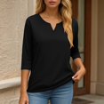 thumbnail image 4 of felwors 3/4 Length Sleeve Womens Tops Dressy Casual V-Neck Puff Sleeve Blouses Business Work Tunic Shirt S-XXL (Black, XXXL), 4 of 7