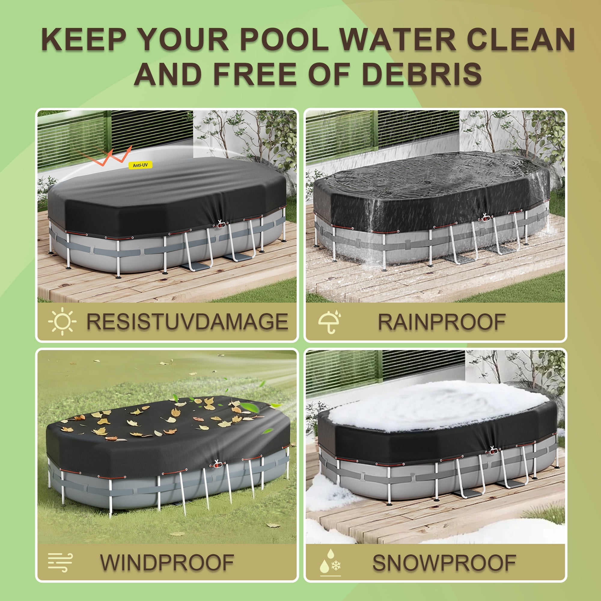 COSYUMI Oval Pool Cover 12 x 24FT, Heavy Duty Oxford Solar Pool Covers for Above Ground Pool with Winch and Cable, All Season Inflatable Pool Cover for UV Resistant, Waterproof, Snowproof Windproof
