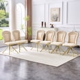 thumbnail image 5 of NEW Set of 2 Beige Puffy Bubble Chair Ball Chain Chair Velvet Dining Chairs with Gold Legs, Modern Upholstered Accent Chairs for Dining Room & Kitchen, 5 of 10