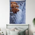 thumbnail image 3 of Africa Tapestry, Grizzly Bears Fishing in the River Waterfalls Cascade in Alaska Nature Camp View, Wall Hanging for Bedroom Living Room Dorm Decor, 60W X 80L Inches, Brown White, by Ambesonne, 3 of 5