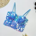thumbnail image 2 of Mrat Women's Push up Wireless Bra Women's Corset Fishbone Bra Sequin Bead Hanging Strap Cropped Tops Party Clubwear S-290 Light Blue XL, 2 of 7