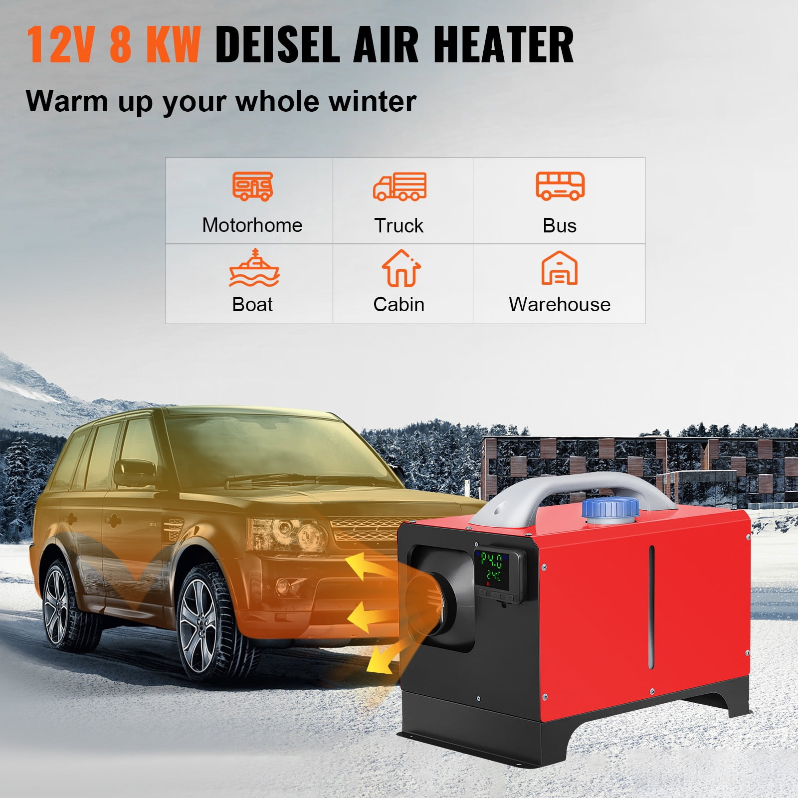 KFFKFF Diesel Air Heater Combo, 8KW 12V Unit, Quick Warm-up, Includes Black LCD & Remote for Easy Control in RVs, Trucks, Boats, Buses, Trailers & Motorhomes