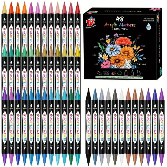 TBC The Best Crafts 48 Colors Dual Tip Acrylic Paint Markers, Waterproof & Non-Toxic