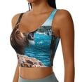 thumbnail image 2 of Fotbe Ice Blue Coastal Lion Sujetador Deportivo Largo sin Aros para Mujer con Almohadillas y Soporte Medio, Transpirable y Absorbente, Camiseta Tipo Chaleco o Tank Top-Small, 2 of 8