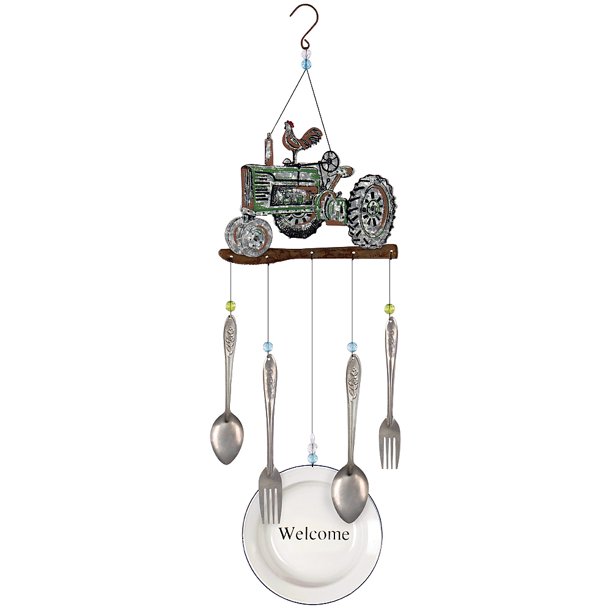 Green Tractor Wind Chime 28" Rustic Style w/ Tractor Dish