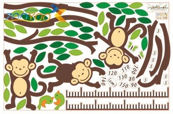 Wall Sticker monkey vine height chart vinyl decal decor Nursery kids removable 