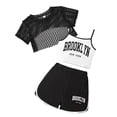 thumbnail image 2 of HOWPAY Girls Summer Outfits 3 Piece Letter Print Cami Top and Short Sleeve Mesh Tee Set with Shorts Casual Loose Fit Clothing Sets Black, 2 of 9