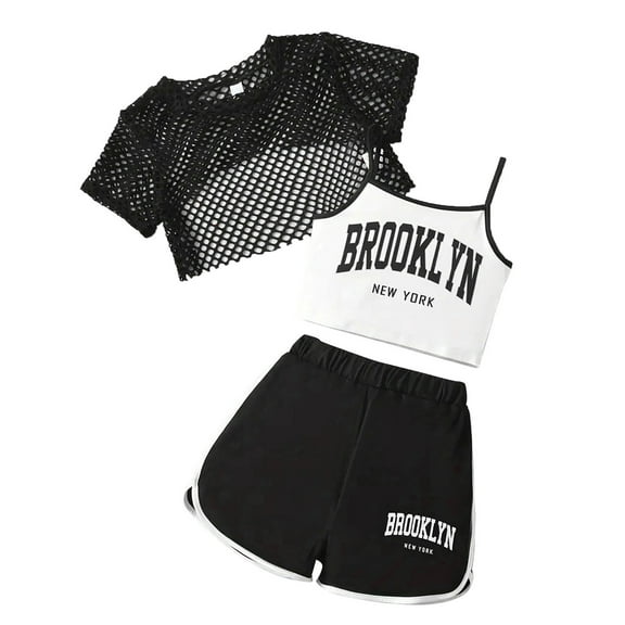 Tiweut Outfits for Girls Summer 3 Piece Loose Fit Sleeveless Top Shorts Comfortable Relaxed Fit Girl's Clothes Suits 9-10 Y