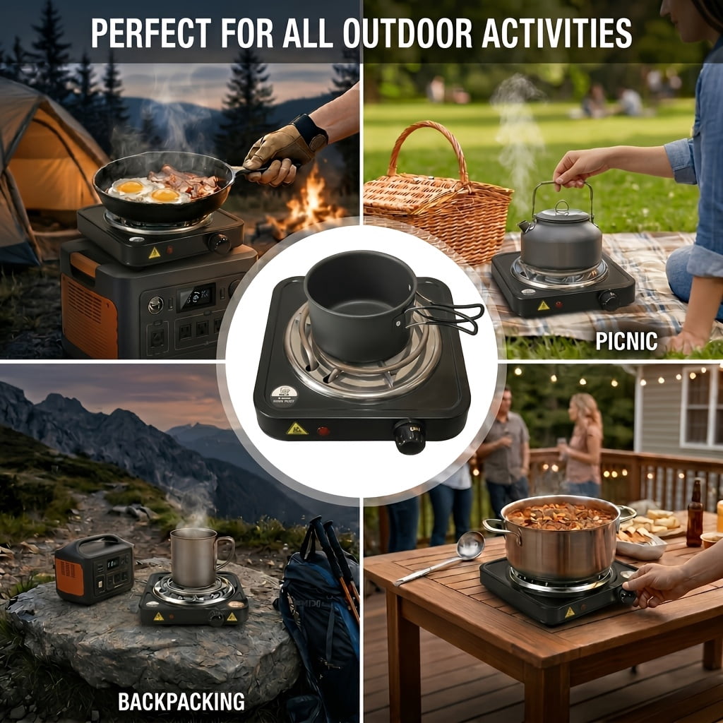 AORAN Portable Single Burner Electric Cooktop with Plug, Countertop Induction Hob, Compact Hot Plate, Efficient Cooking, Temp Control, Indicator Light, Easy-Clean Stove for Home, Kitchen, Outdoor