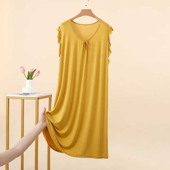 Pounoo Womens Modal Nightgowns Sleeveless Ruffle Trim Solid Sleep Dresses Casual Loose Lightweight Soft Comfy Sleepwear Gift