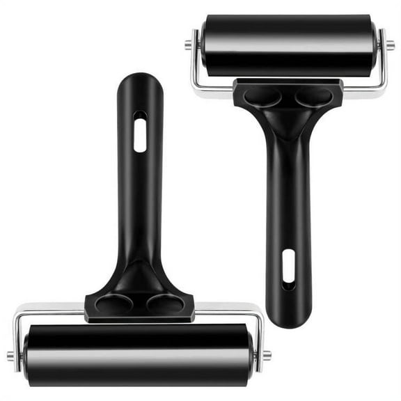 2Pcs Rubber Brayer Roller, Hard Rubber Brayer Applicator for Arts, Crafts, Ink, Printmaking, Painting, 3.8 inch & 2.2 inch