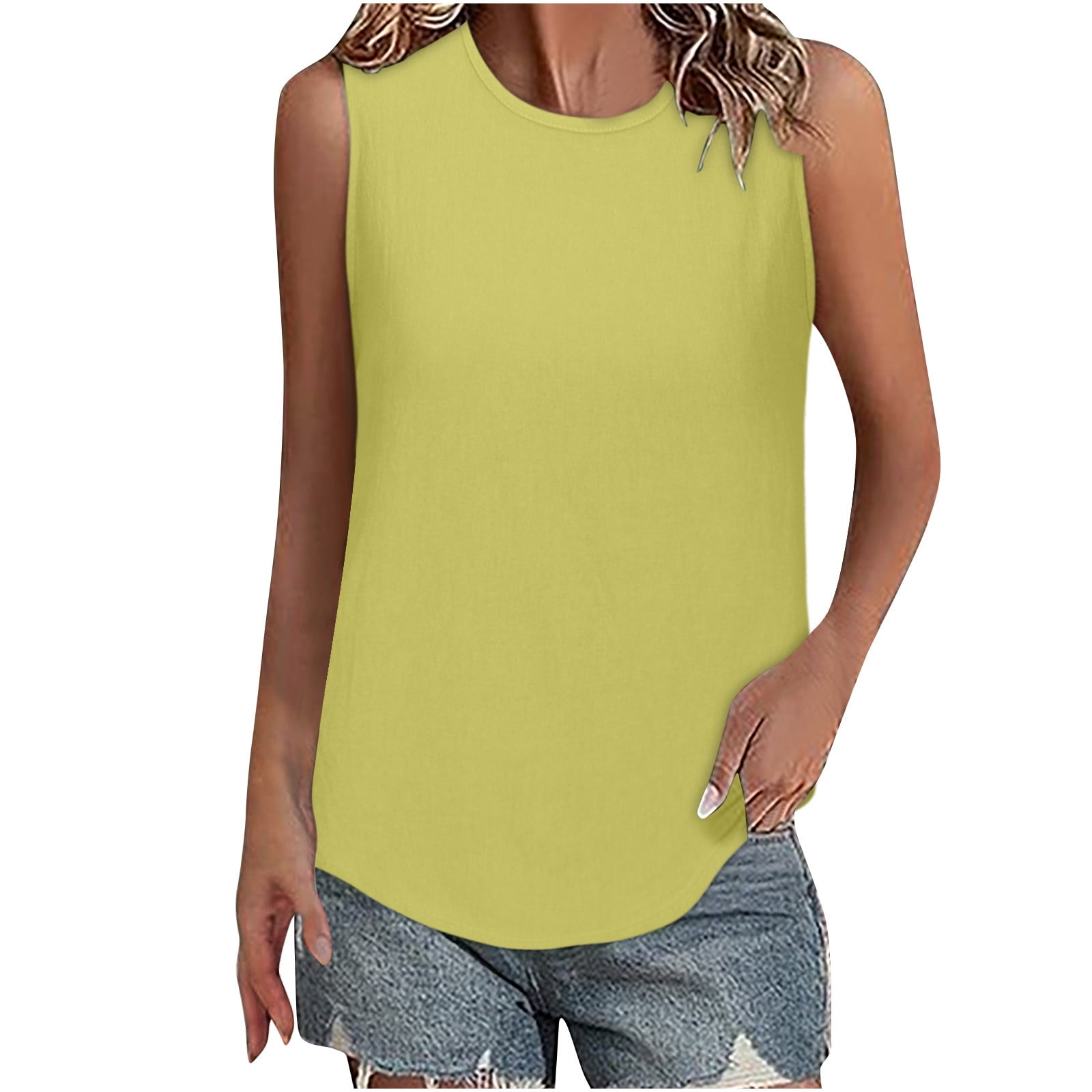 AherBiu Débardeurs Grande Taille pour Femmes Couleur Unie Sans Manches Col Rond Ample Chic Décontracté Basique Camis