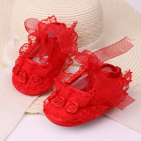 

Newborn Infant Baby Girls Shoes Lightweight Princess Satin Solid Color Non-Slip Floral Lace Soft Sole Crib Sneaker First Walkers