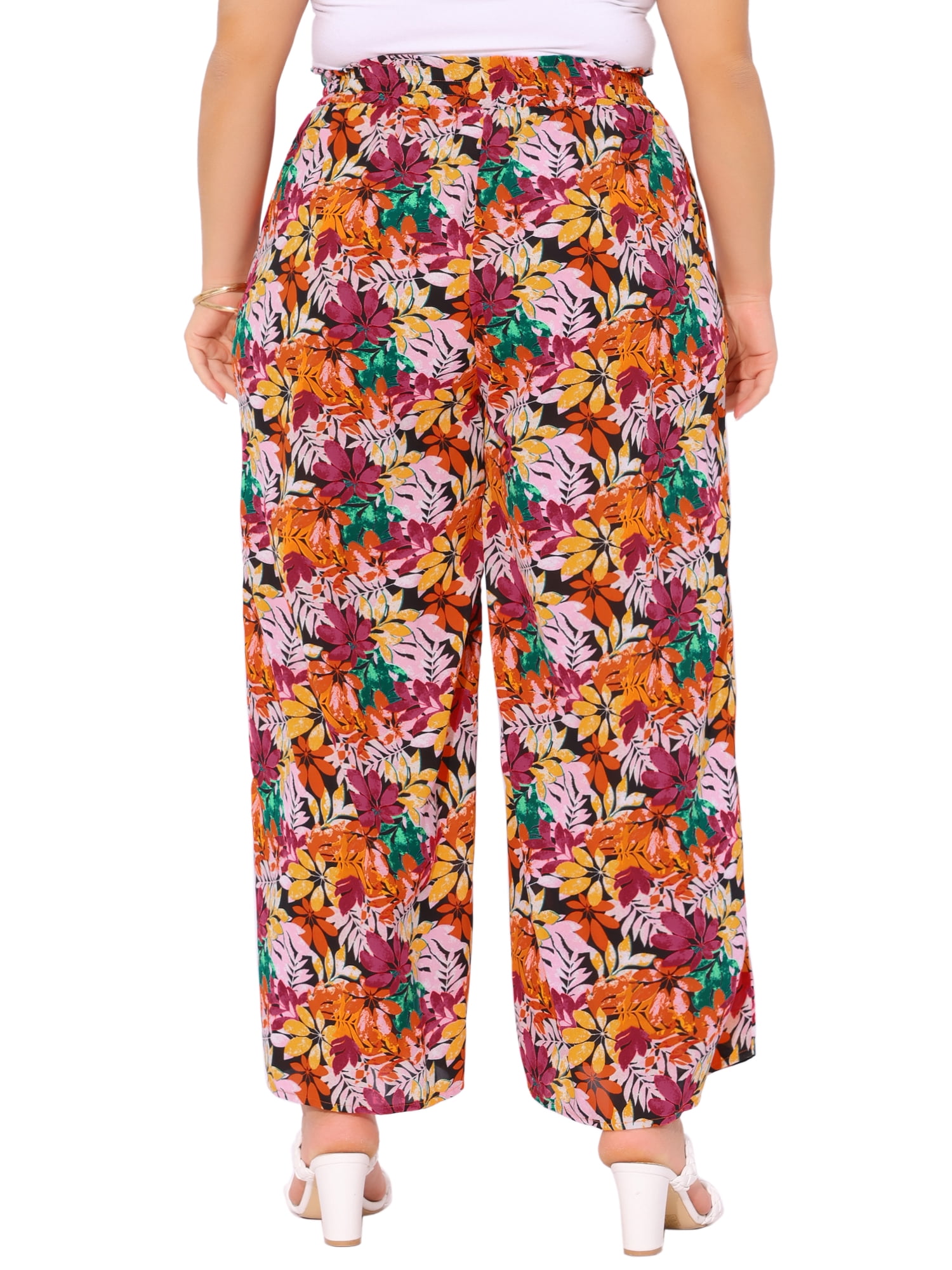 DARING DIVA Women's Plus Boho Floral Palazzo Trousers Pants 1X Black Red