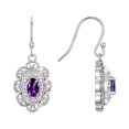 thumbnail image 4 of RYLOS Matching Jewelry 14K White Gold Floral Halo Design: Pendant Necklace, Earrings & Ring. Gemstone & Diamonds, 18" Chain. 6X4MM Amethyst February  Birthstone; Size 10, 4 of 6
