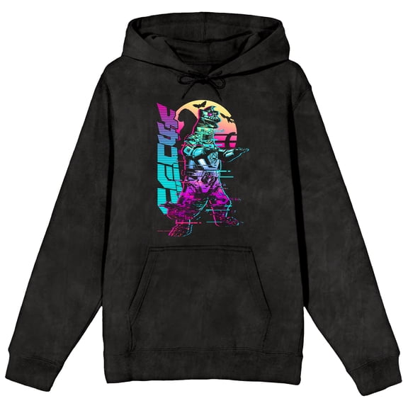 Godzilla Adult Mineral Wash Black Salt Long Sleeve Hooded Sweatshirt-Medium