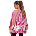 thumbnail image 6 of SCRAWLGOD Hippie Flower Print Pink Womens Round Neck Sweatshirts with Pockets Long Sleeve Trendy Pullover Casual Comfy Drop Shoulder Loose Fit Tops Fall Clothes, XL, 6 of 7