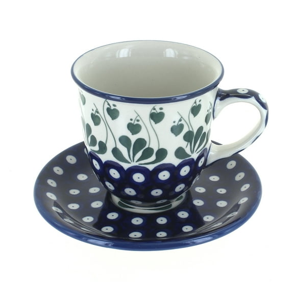 Blue Rose Polish Pottery Alyce Coffee Mug & Saucer