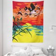 thumbnail image 1 of Flamingo Tapestry, Flamingos Flying in the Air with Horizon Landscape Illustration Savannah Artwork, Wall Hanging for Bedroom Living Room Dorm Decor, 60W X 80L Inches, Multicolor, by Ambesonne, 1 of 2