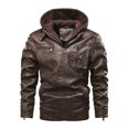 Mens Leather & Faux Leather Jackets & Coats Men Detachable Hat Leather