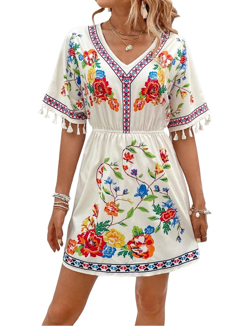 green emerald velvet dress LauraKlein Mexican Boho Embroidered Dress for Women Plus Size 3/4 Sleeve  Knee-Length Summer Party Fiesta Dresses Floral V-Neck Casual Beach Vacation  Clothes810-White, Small at Amazon Women's Clothing store