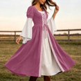 thumbnail image 6 of Women's Renaissance Medieval Dress Square Neck Flare Sleeve Maxi Gown Vintage Irish Peasant Dress Lace-up Waist Halloween Costume Cosplay Fair Festival Party Wear, 6 of 9