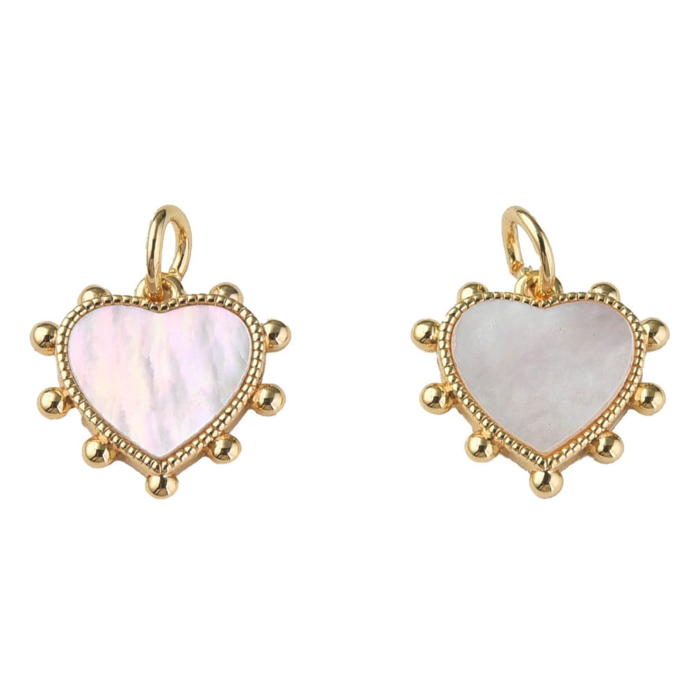 20pcs Natural Shell Charms with Brass Findings Nickel Free Heart Real 18K golden Plated 12.5x13x2mm Jump Ring: 5x1mm 3mm inner diameter