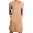 thumbnail image 2 of tasrioml Women's Cotton Linen Shirt Dress Summer Short Sleeve V Neck Midi Dress Casual Shift Dress with Pockets, 2 of 8