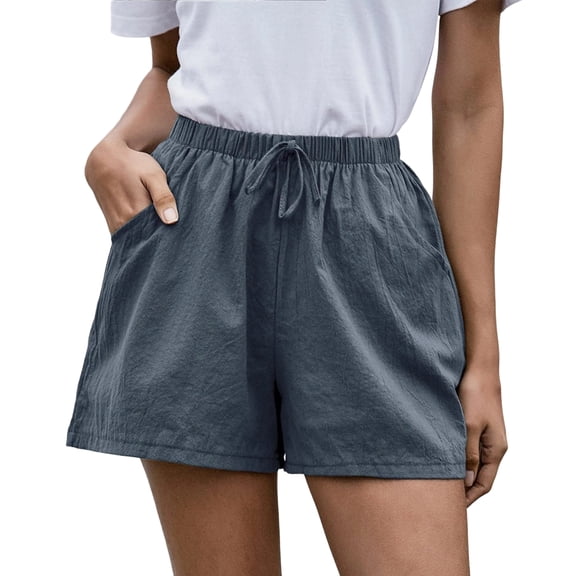 ADSSDQ Cotton Linen Shorts Women Plus Size Elastic Waist Drawstring Summer Beach Shorts with Pockets Casual Solid Color Pant Dark Gray XL