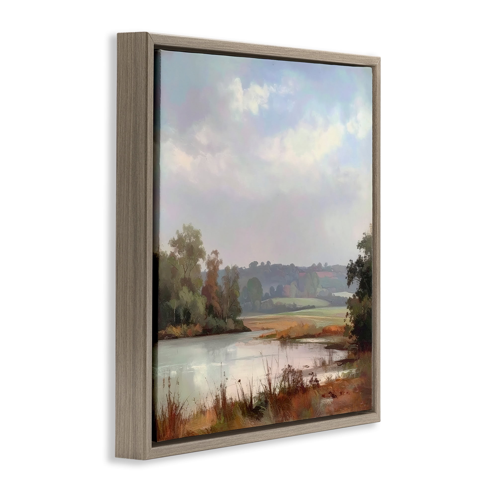 Stupell Industries Riverside Grove Scenery Brown Framed Floater Canvas Wall Art, design by Alonza Saunders