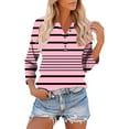thumbnail image 2 of RongHuan Women's Striped Shirts Casual 3/4 Sleeve T-Shirt Button Up V Neck Henley Shirt Striped Pullover Blouse, 2 of 9