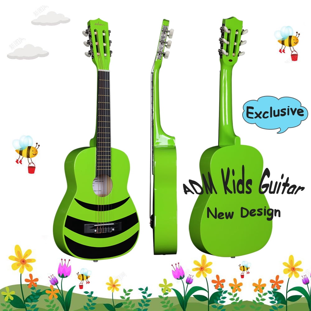 ADM 1/4 Kids Classical Guitar Kit, 30" Junior Guitar Set for Beginnners with Gig Bag, Clip on Tuner, Strap, Picks, Extra Strings, Storage Bag and Cleaning Cloth (Green Honey Bee)