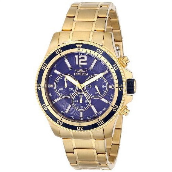 Invicta Men's Specialty Chrono 18K Gold Plated SS Blue Dial & Bezel