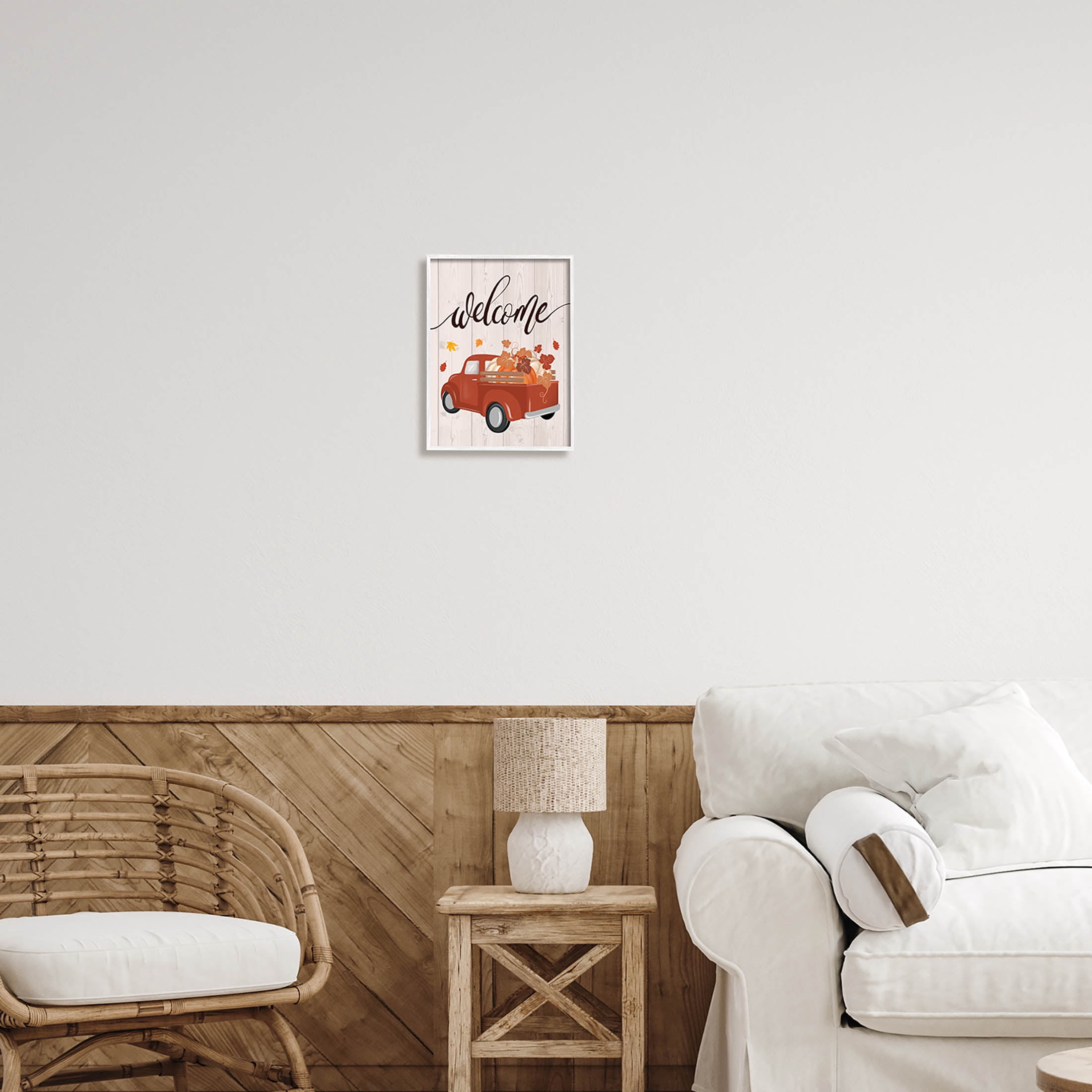 Country Pumpkin Harvest Welcome Holiday Graphic Art White Framed Art Print Wall Art