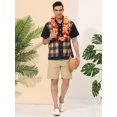 thumbnail image 3 of Lars Amadeus Camisa a cuadros de patchwork para hombre, manga corta, con botones, color block Amarillo negro S, 3 of 6