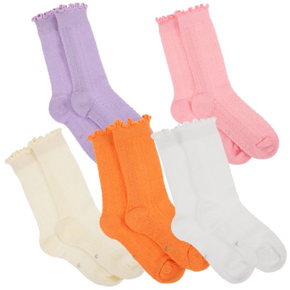 PTOOTP 5 Pairs Girls Lavender Cotton Socks Warm and Comfortable School Socks for Kids