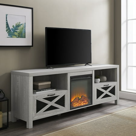 Manor Park Rustic Fireplace TV Stand for TVs up to 78", Stone Grey