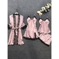 thumbnail image 3 of STARVNC Women Contrast Color Lace Trim Lace Up 4-Piece Pajama Set, 3 of 5