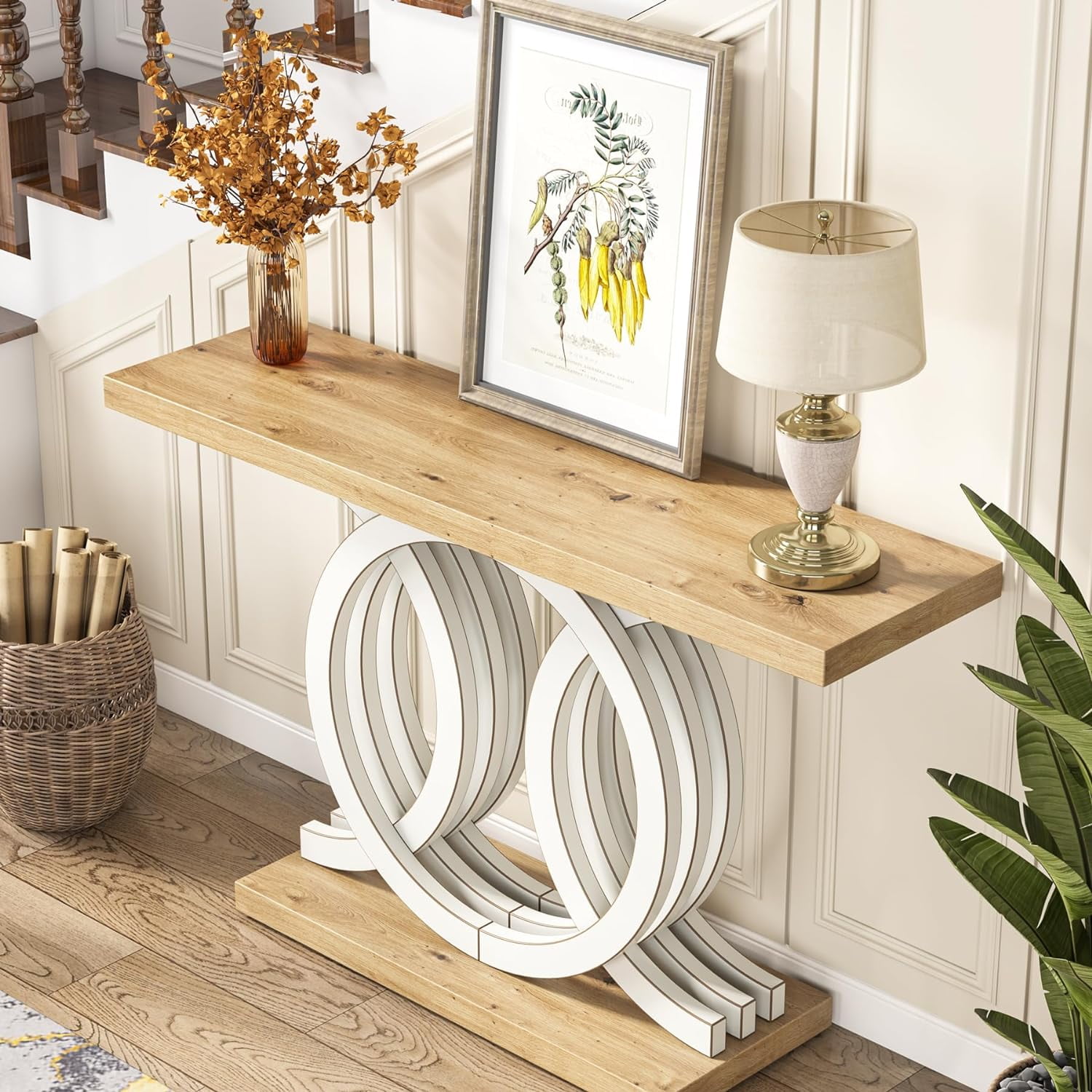 Tribesigns 55" Console Table with Geometric Base, Wooden Entryway Table